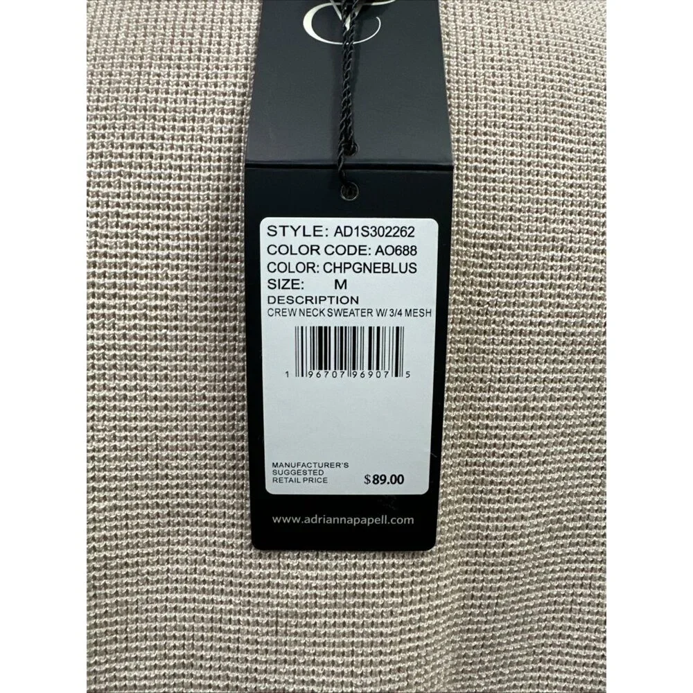 Adrianna Papell Women's Medium Crew Neck Sweater 3/4 Mesh Champagne Blush - Picture 8 of 16